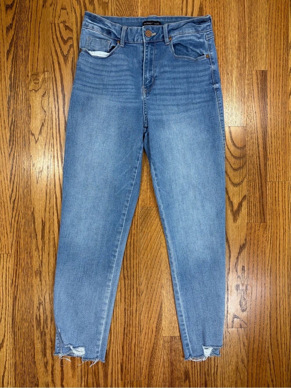 Sincerely Jules Light Blue High-Rise Cropped Raw Hem Jeans (27)